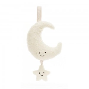 Jellycat Moon Musical Pull 28cm x 15cm x 6cm Amuseables Weiß | Deutschland 753-VYXGKB