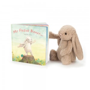 Jellycat My Friend Bunny Book and Bashful Bunny Medium Discover Beige | Deutschland 075-VAHYDW