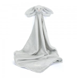 Jellycat Personalised Bashful Silver Bunny Blankie 56cm x 70cm x 9cm Baby & Books Grau | Deutschland 914-WACJZK