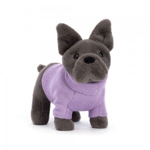 Jellycat Sweater French Bulldog Purple 6.7in x 2.8in x 7.5in Animals Grau | Deutschland 671-VMUICN