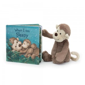Jellycat When I Am Sleepy Book and Bashful Monkey Medium Discover Braun | Deutschland 019-ALXYOW