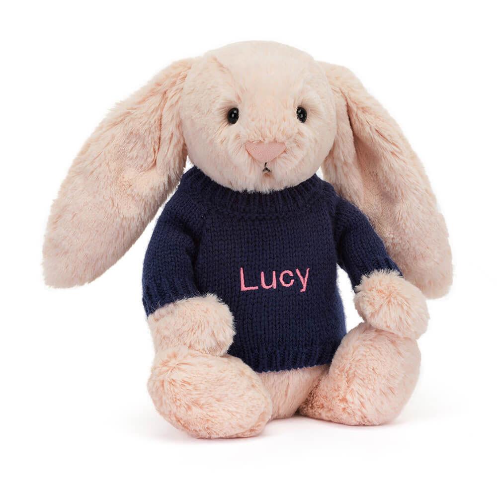 Jellycat Bashful Blush Bunny with Personalised Navy Jumper 31cm x 12cm x 9cm Baby & Books Rosa | Deutschland  857-KFMXPO