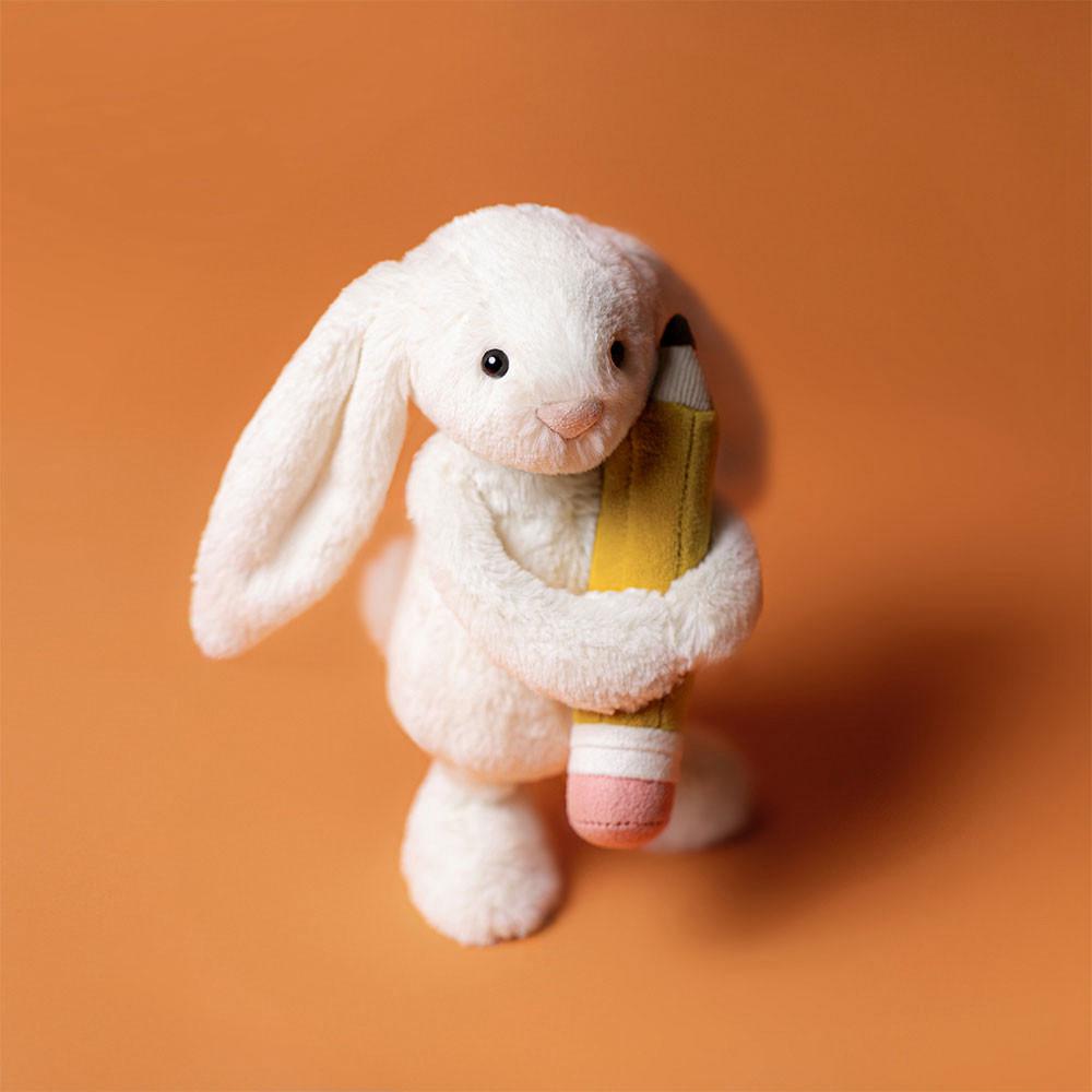 Jellycat Bashful Bunny with Pencil 7.1in x 3.5in x 3.1in Animals Weiß | Deutschland  386-KHQYFO