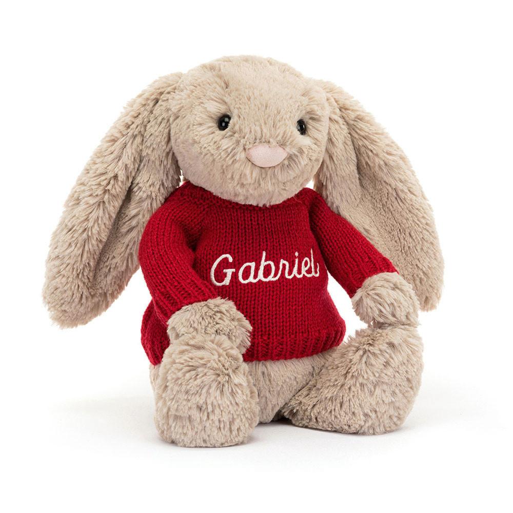 Jellycat Bashful Bunny with Personalised Jumper 31cm x 12cm x 9cm Baby & Books Beige | Deutschland  238-EOGUXY