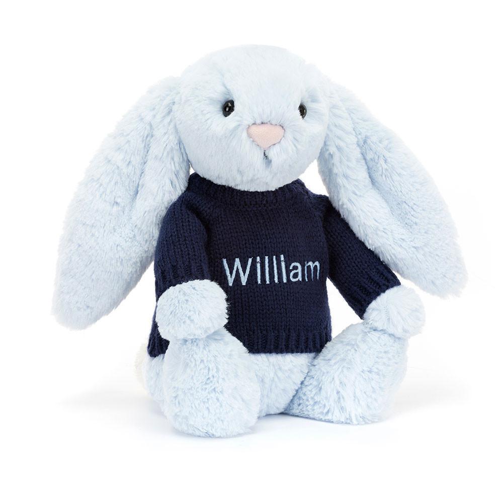 Jellycat Bashful Bunny with Personalised Navy Jumper 31cm x 12cm x 9cm Baby & Books Blau | Deutschland  136-GBHPQY