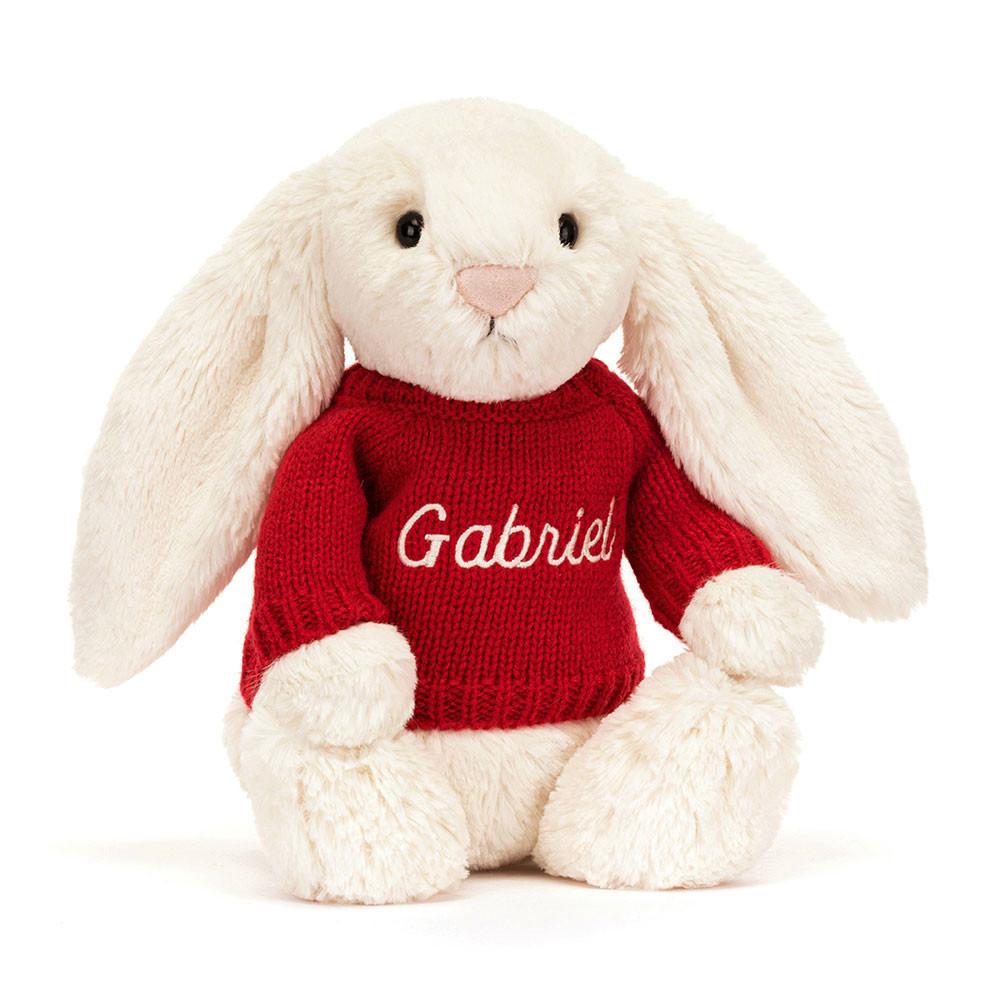 Jellycat Bashful Cream Bunny with Personalised Jumper 31cm x 12cm x 9cm Discover Weiß | Deutschland  375-NTVIYJ