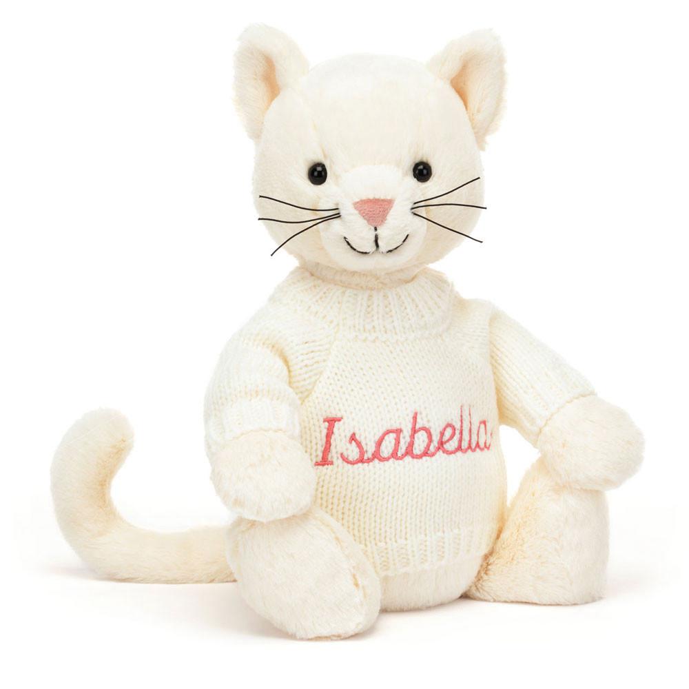 Jellycat Bashful Cream Kitten with Personalised Cream Jumper 31cm x 12cm x 9cm Discover Weiß | Deutschland  581-TLBORY