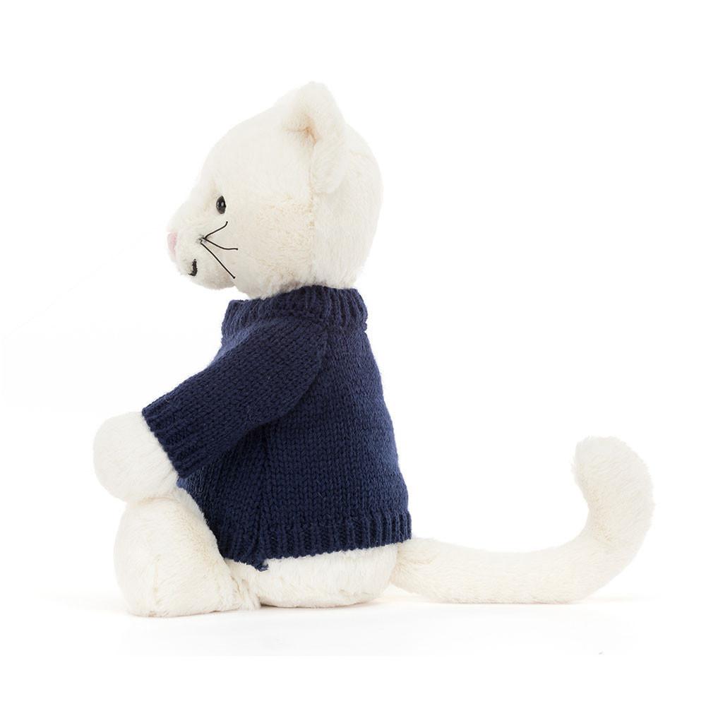 Jellycat Bashful Cream Kitten with Personalised Navy Jumper 31cm x 12cm x 9cm Discover Weiß | Deutschland  201-YCDURO