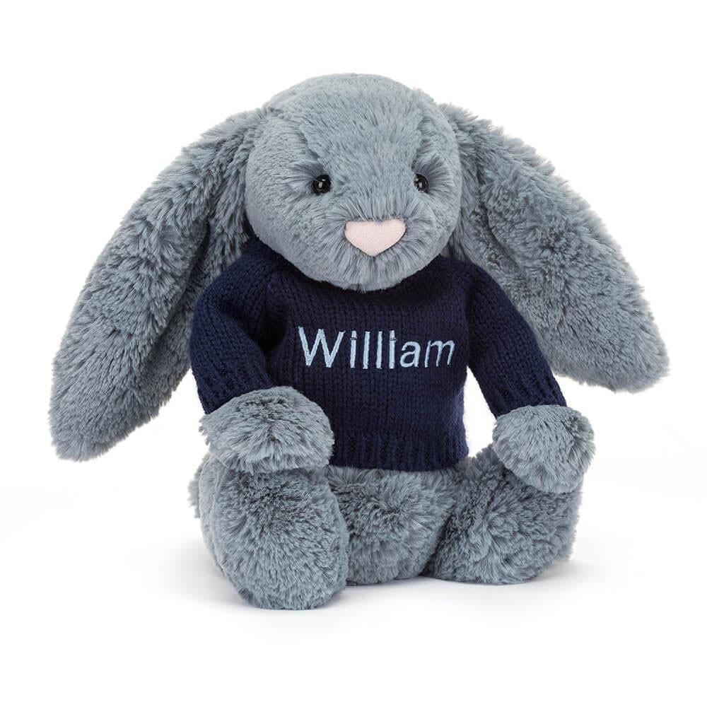 Jellycat Bashful Dusky Bunny with Personalised Navy Jumper 31cm x 12cm x 9cm Discover Blau | Deutschland  198-XPOLRB