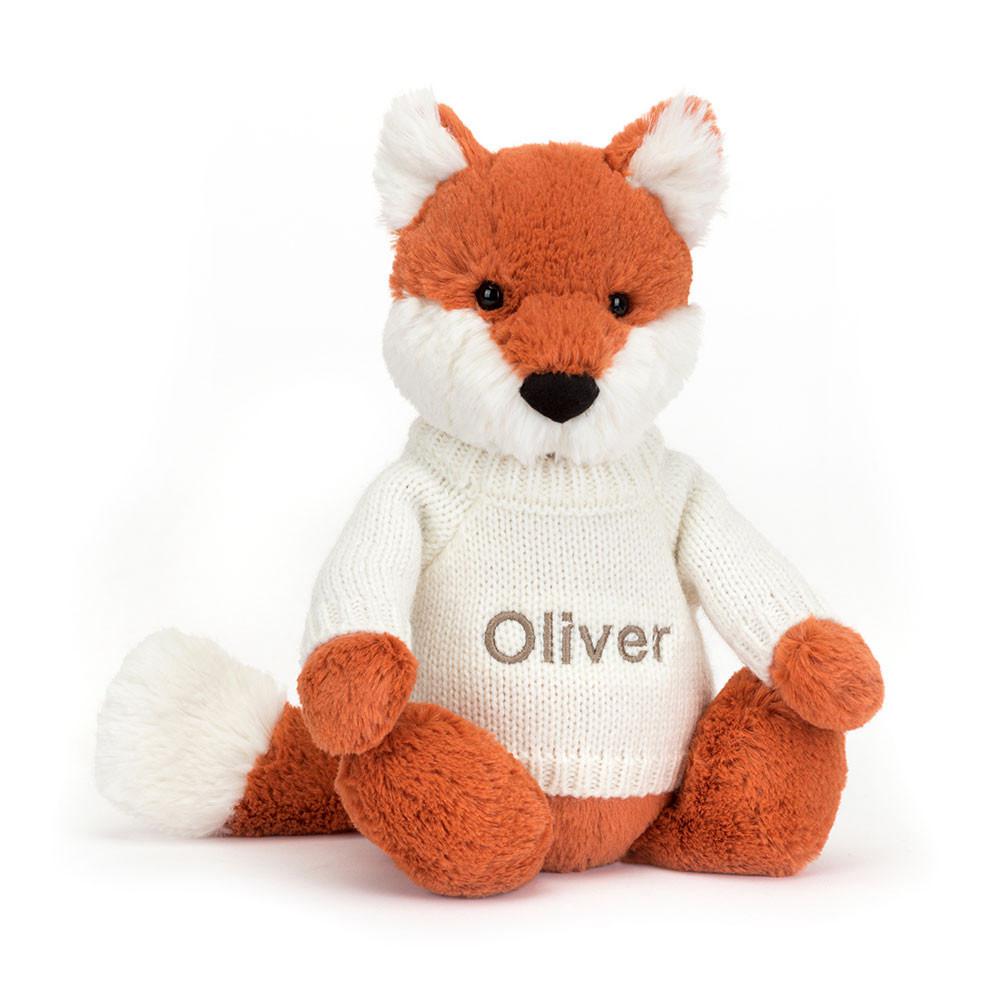 Jellycat Bashful Fox Cub with Personalised Cream Jumper 31cm x 12cm x 9cm Discover Orange | Deutschland  935-TVDCAM