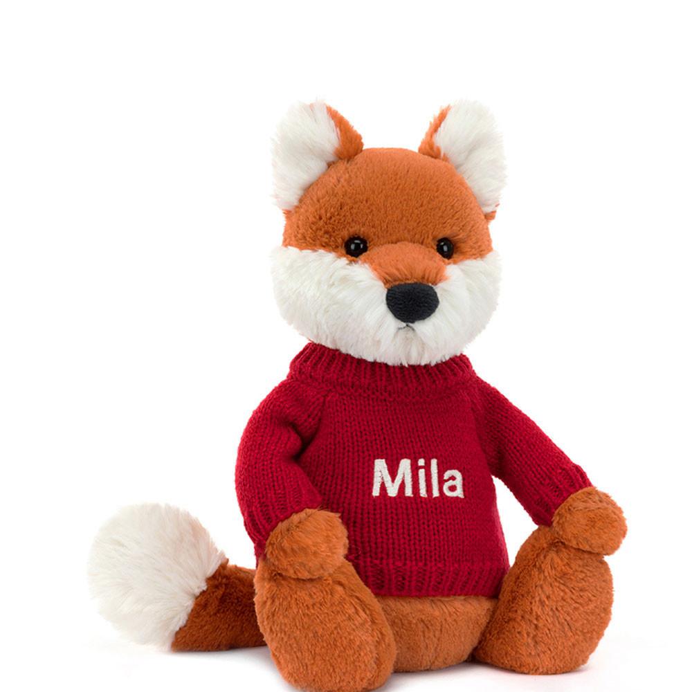 Jellycat Bashful Fox Cub with Personalised Jumper 31cm x 12cm x 9cm Discover Orange | Deutschland  346-JDRIOG