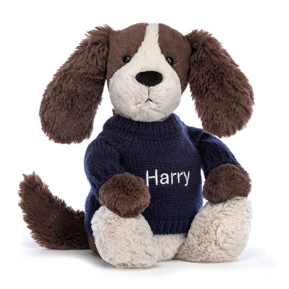 Jellycat Bashful Fudge Puppy with Personalised Navy Jumper 31cm x 12cm x 9cm Discover Braun | Deutschland  356-VBYHFM