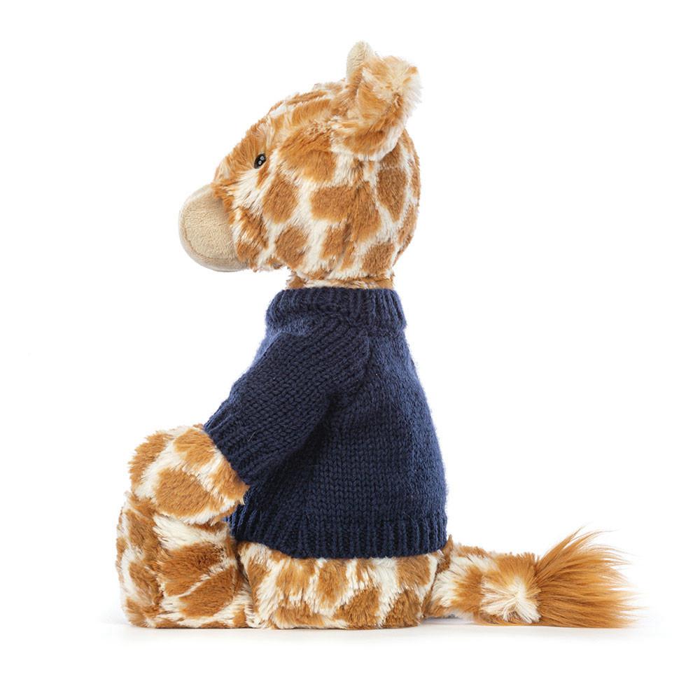 Jellycat Bashful Giraffe with Personalised Navy Jumper 31cm x 12cm x 9cm Discover Orange | Deutschland  147-GMBSLA