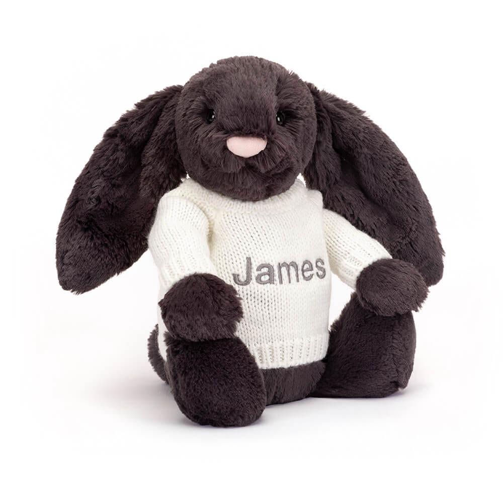 Jellycat Bashful Inky Bunny with Personalised Cream Jumper 31cm x 12cm x 9cm Discover Schwarz | Deutschland  745-QNMEXR