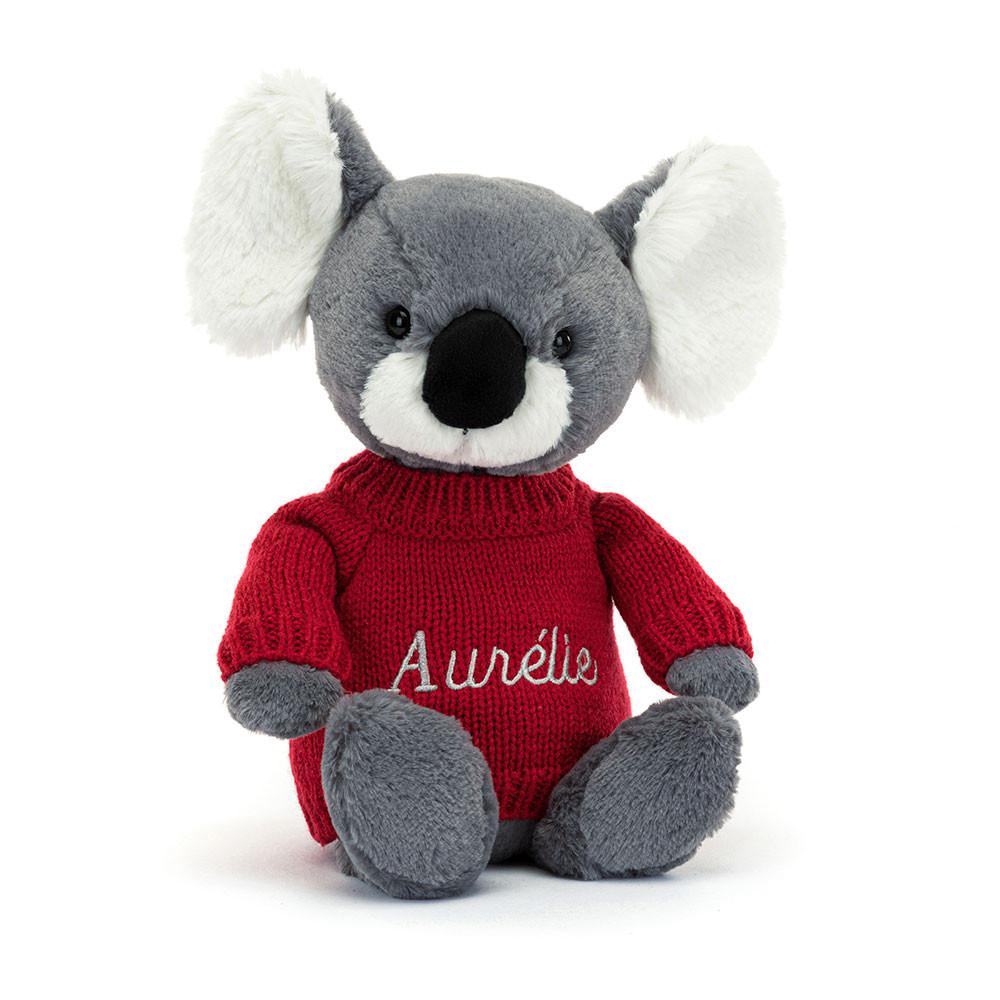 Jellycat Bashful Koala with Personalised Jumper 31cm x 12cm x 9cm Discover Grau | Deutschland  603-MUGATV