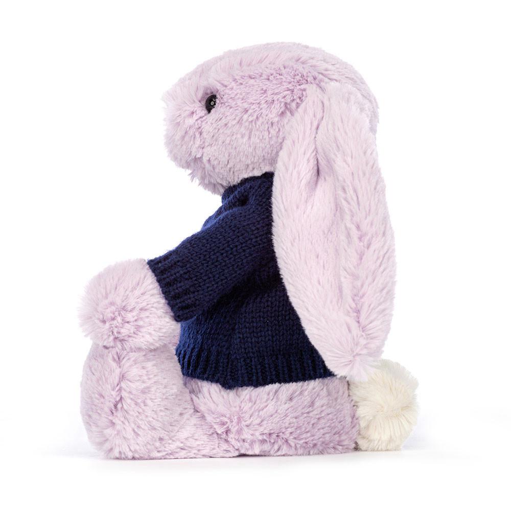 Jellycat Bashful Lilac Bunny with Personalised Navy Jumper 31cm x 12cm x 9cm Discover Lila | Deutschland  392-MDEJWY