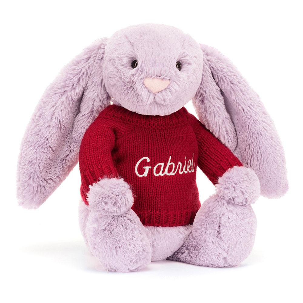 Jellycat Bashful Lilac Bunny with Personalised Jumper 31cm x 12cm x 9cm Discover Lila | Deutschland  172-ETJAKG