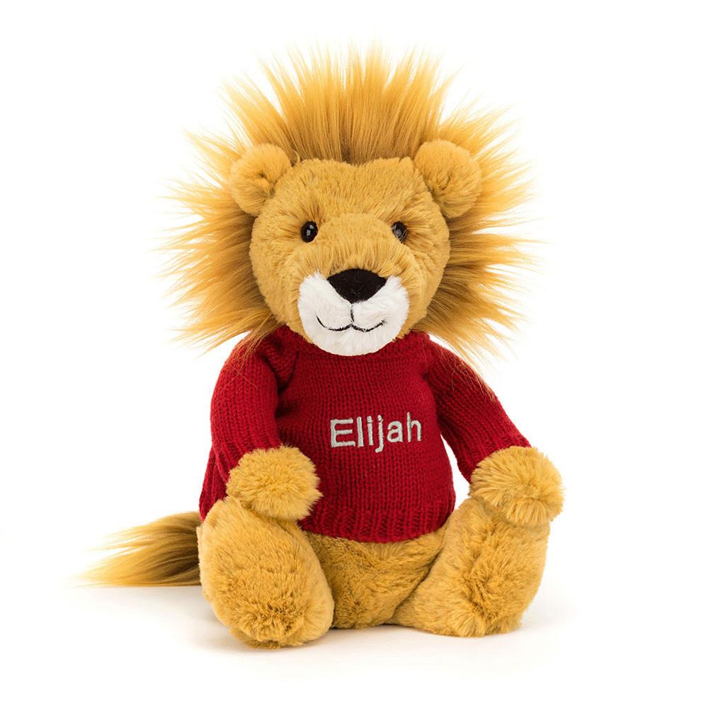 Jellycat Bashful Lion with Personalised Jumper 31cm x 12cm x 9cm Discover Gelb | Deutschland  205-TSFHWE