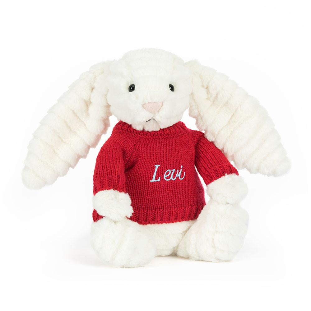 Jellycat Bashful Luxe Bunny Nimbus with Personalised Jumper 31cm x 12cm x 9cm Discover Weiß | Deutschland  053-LEVMSA