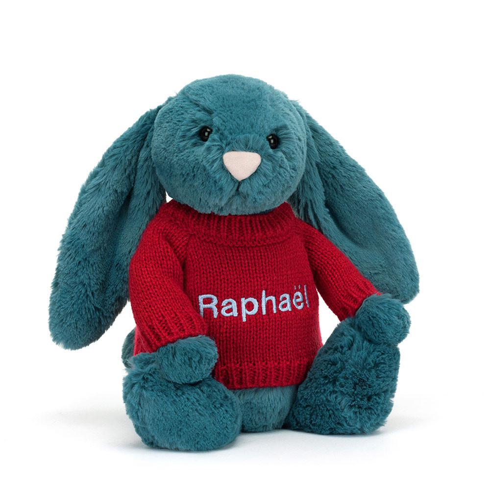 Jellycat Bashful Mineral Bunny with Personalised Jumper 31cm x 12cm x 9cm Discover Blau | Deutschland  498-OVQPMK