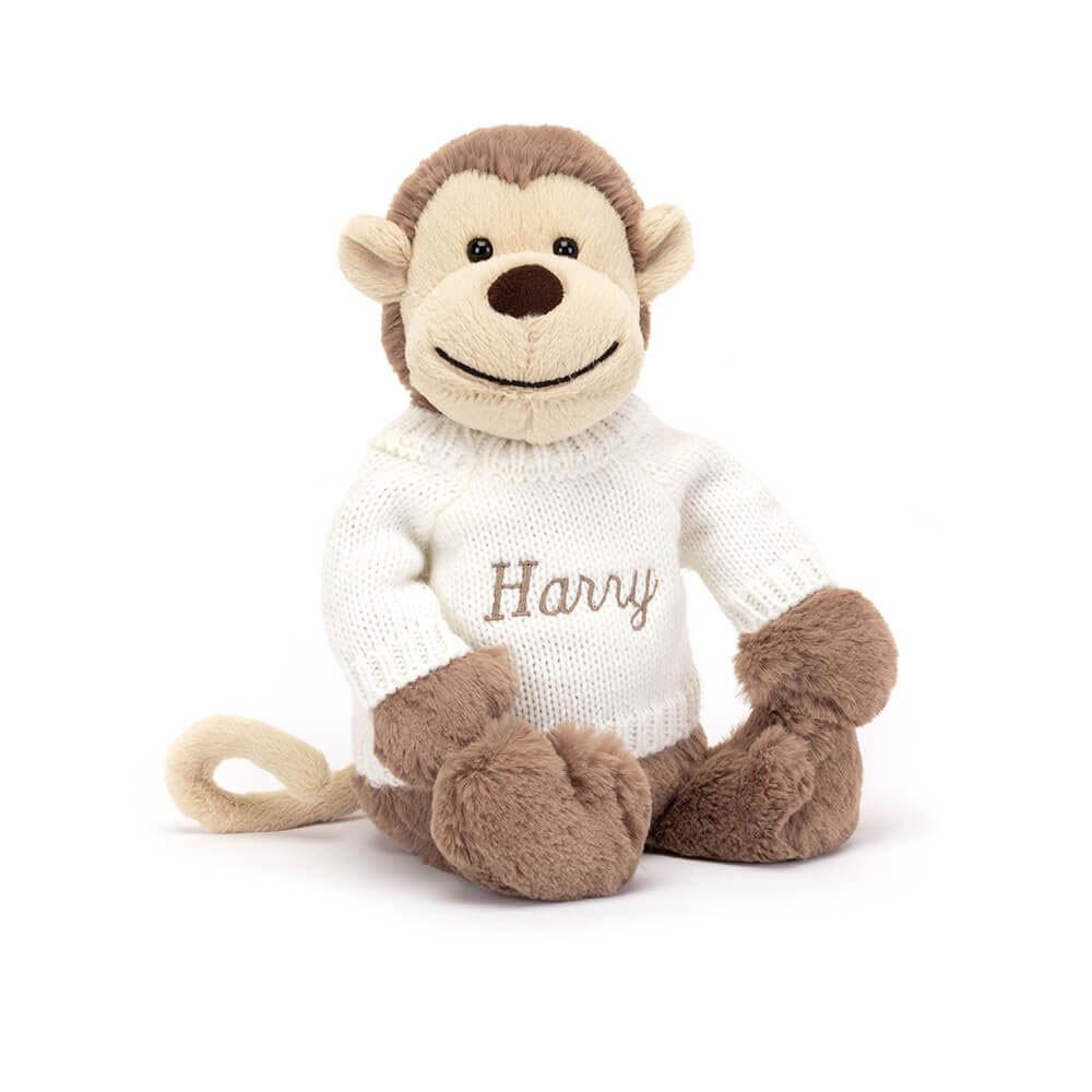 Jellycat Bashful Monkey with Personalised Cream Jumper 31cm x 12cm x 9cm Discover Braun | Deutschland  531-TJBPQK