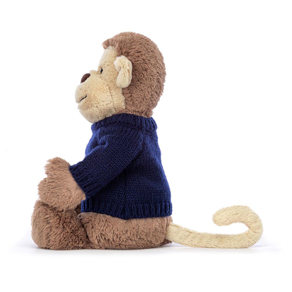 Jellycat Bashful Monkey with Personalised Navy Jumper 31cm x 12cm x 9cm Discover Braun | Deutschland  194-UOACGX