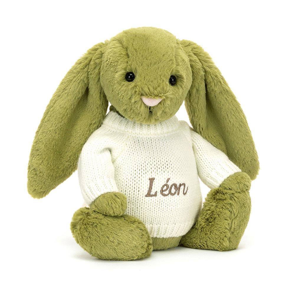 Jellycat Bashful Moss Bunny with Personalised Cream Jumper 31cm x 12cm x 9cm Discover Grün | Deutschland  026-RXUKFO