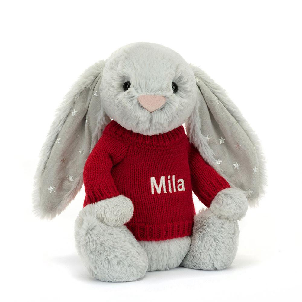 Jellycat Bashful Shimmer Bunny with Personalised Jumper 31cm x 12cm x 9cm Discover Grau | Deutschland  279-XJSQBP
