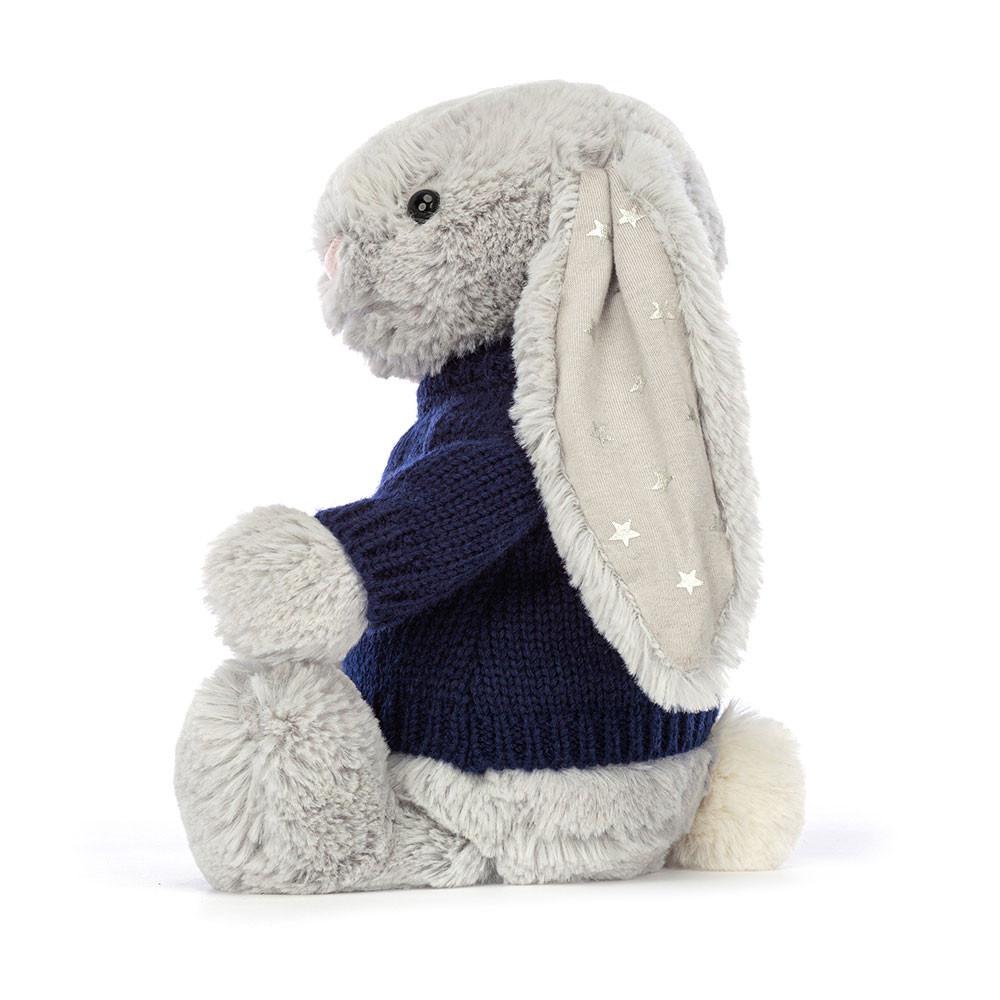 Jellycat Bashful Shimmer Bunny with Personalised Navy Jumper 31cm x 12cm x 9cm Discover Grau | Deutschland  075-LDJFXU