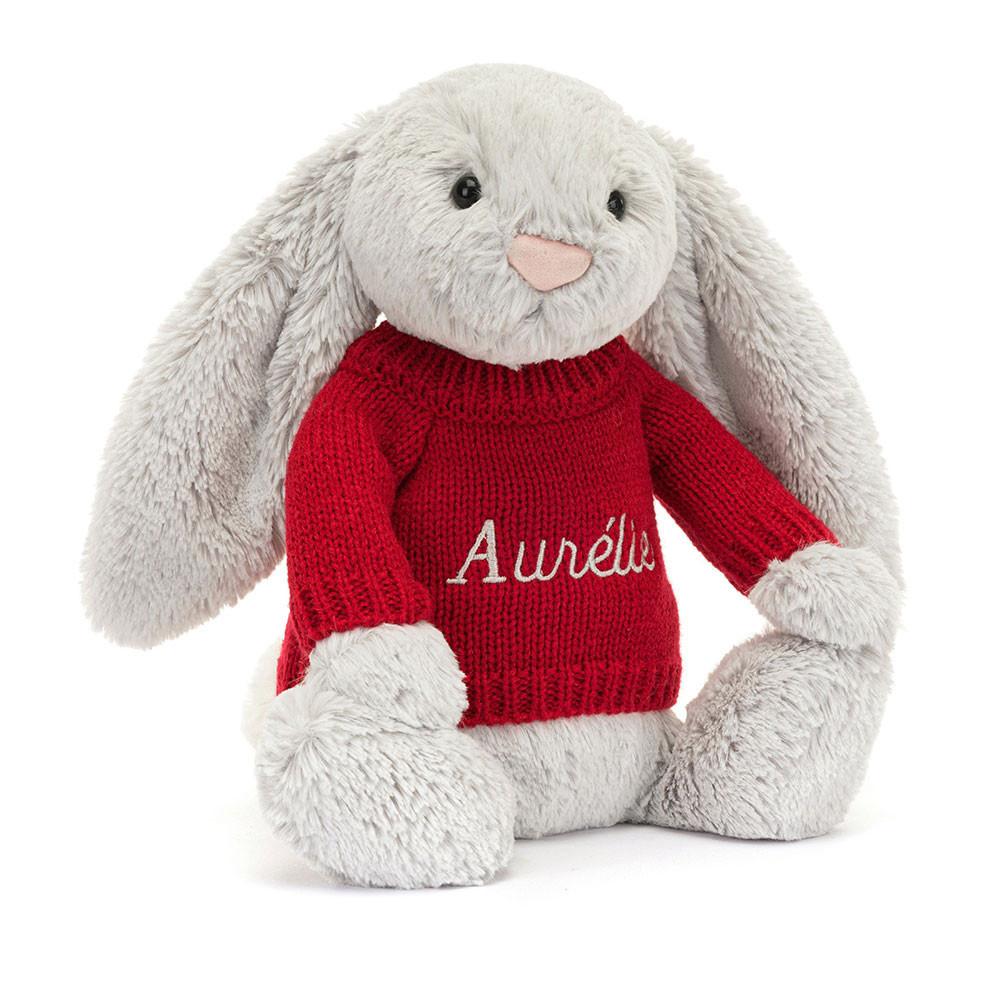 Jellycat Bashful Silver Bunny with Personalised Jumper 31cm x 12cm x 9cm Baby & Books Grau | Deutschland  796-KGSCRI