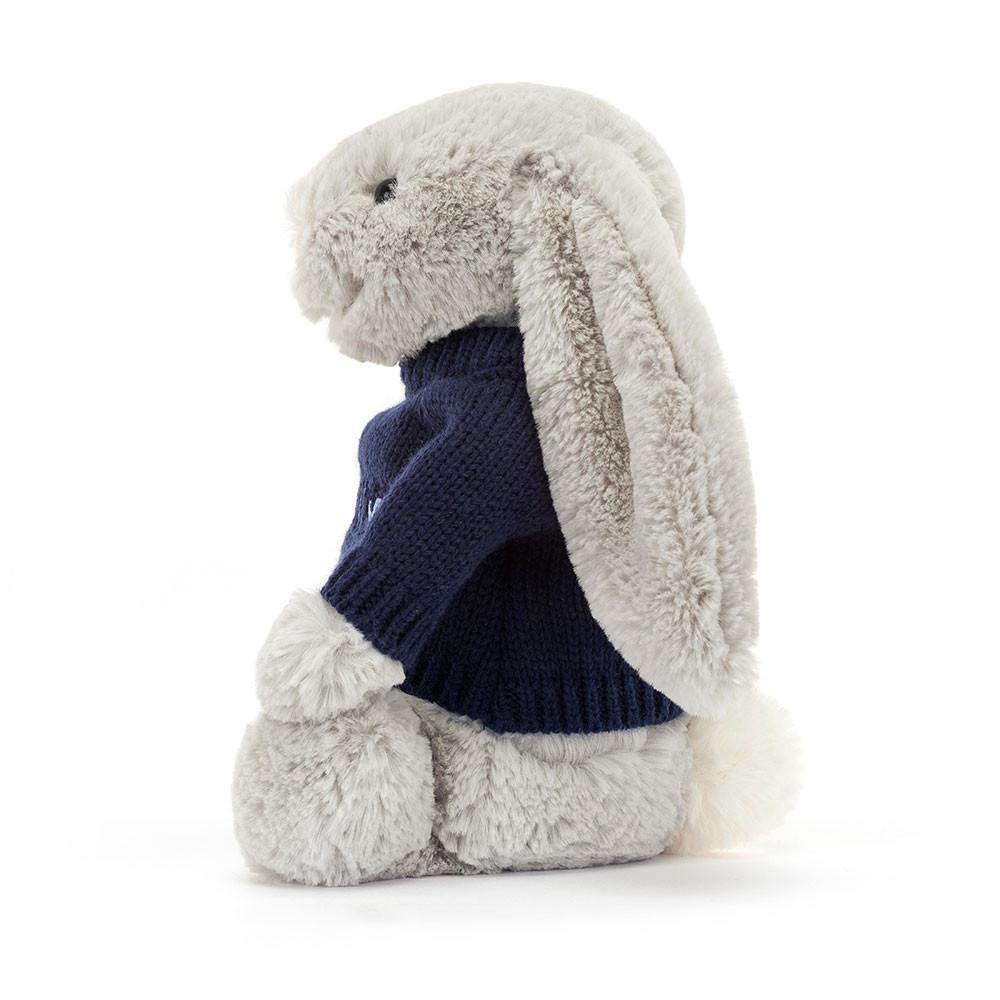 Jellycat Bashful Silver Bunny with Personalised Navy Jumper 31cm x 12cm x 9cm Baby & Books Grau | Deutschland  019-EIFBRW