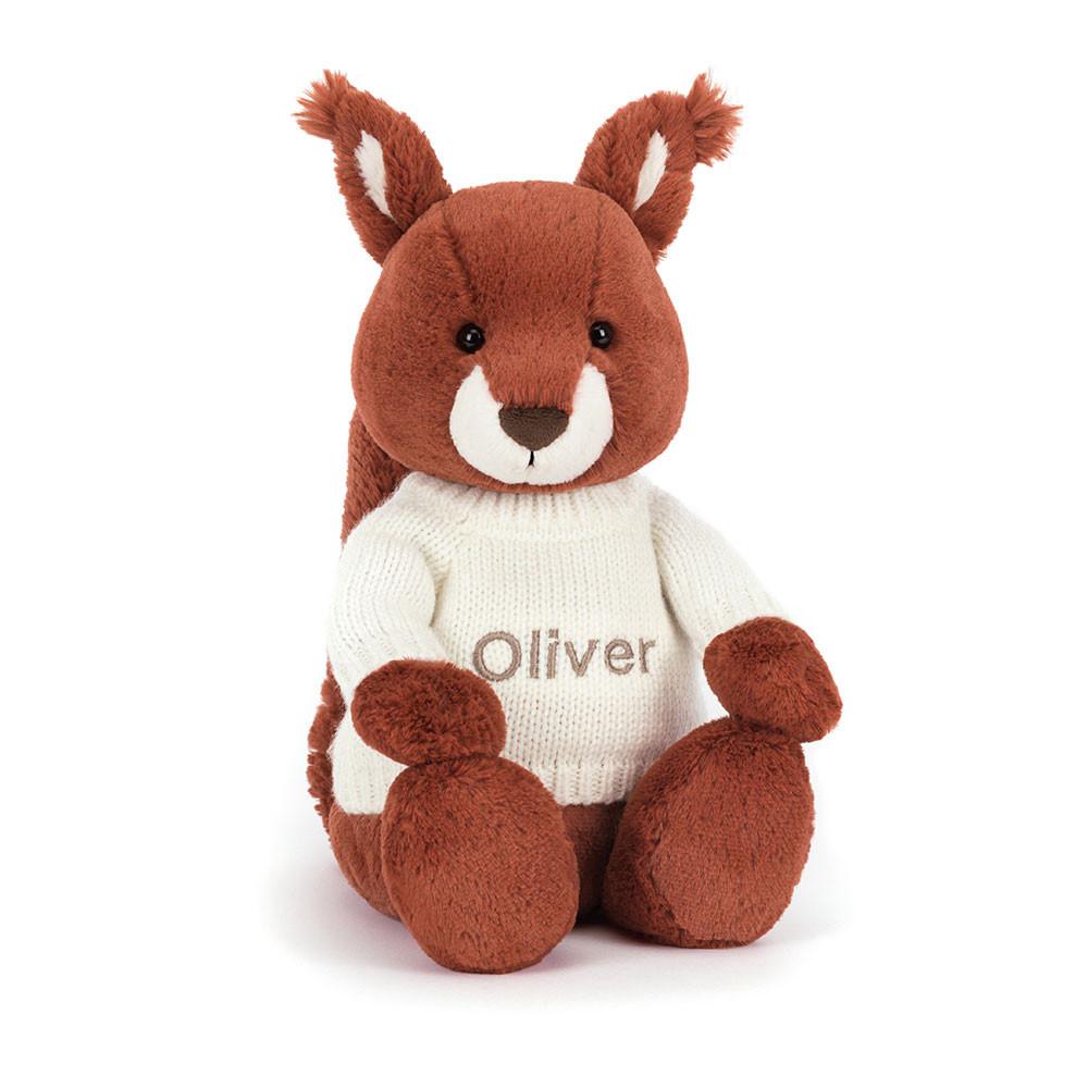 Jellycat Bashful Squirrel with Personalised Cream Jumper 31cm x 12cm x 9cm Discover Rot | Deutschland  328-QHZJAS