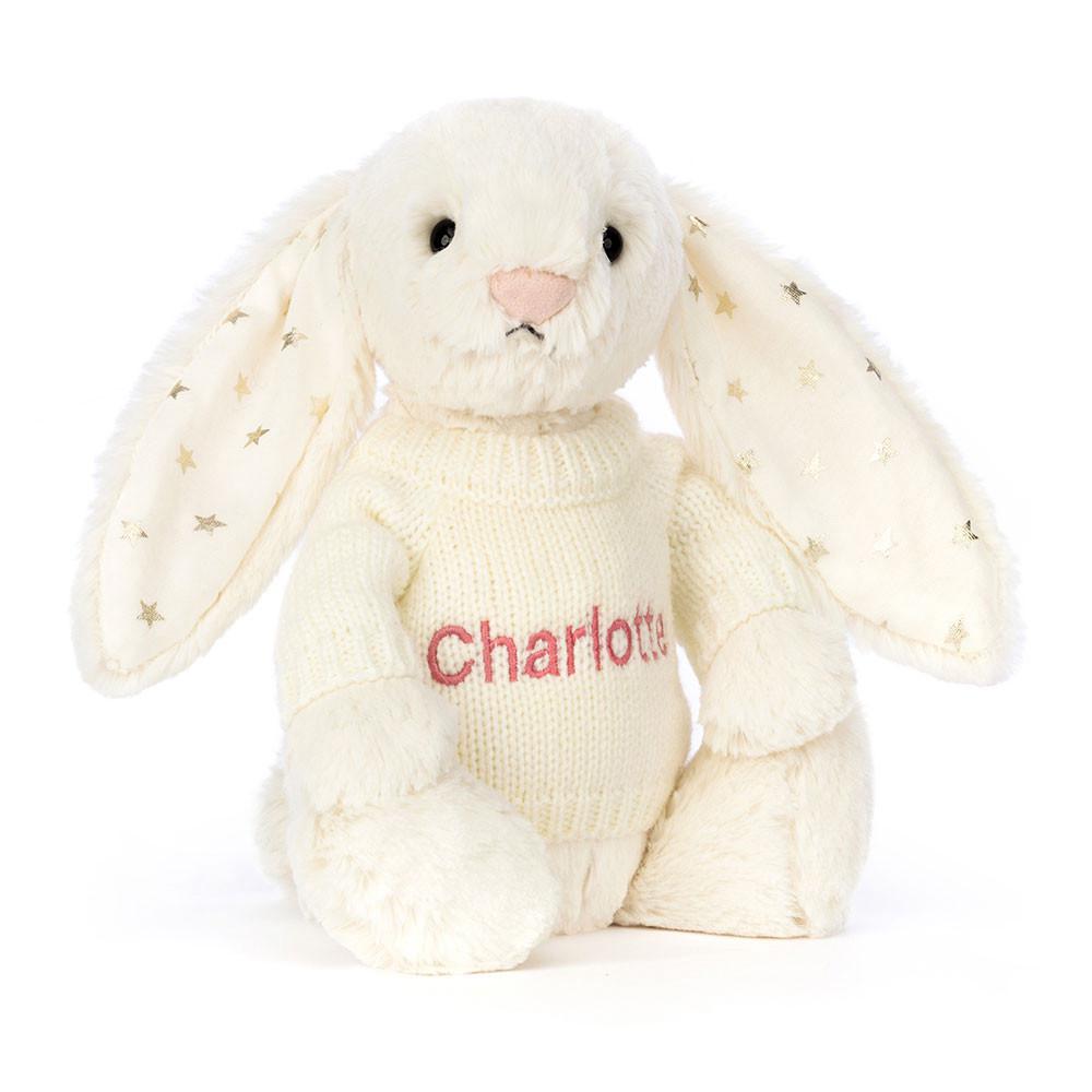 Jellycat Bashful Twinkle Bunny with Personalised Cream Jumper 31cm x 12cm x 9cm Discover Weiß | Deutschland  419-DEHYFG