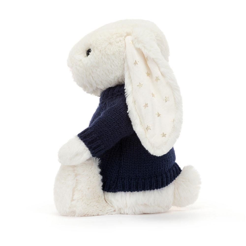 Jellycat Bashful Twinkle Bunny with Personalised Navy Jumper 31cm x 12cm x 9cm Discover Weiß | Deutschland  075-ZVYJHL