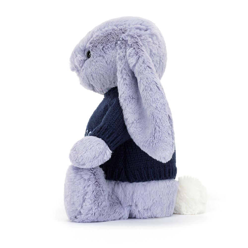 Jellycat Bashful Viola Bunny with Personalised Navy Jumper 31cm x 12cm x 9cm Discover Lila | Deutschland  708-OFDZUJ