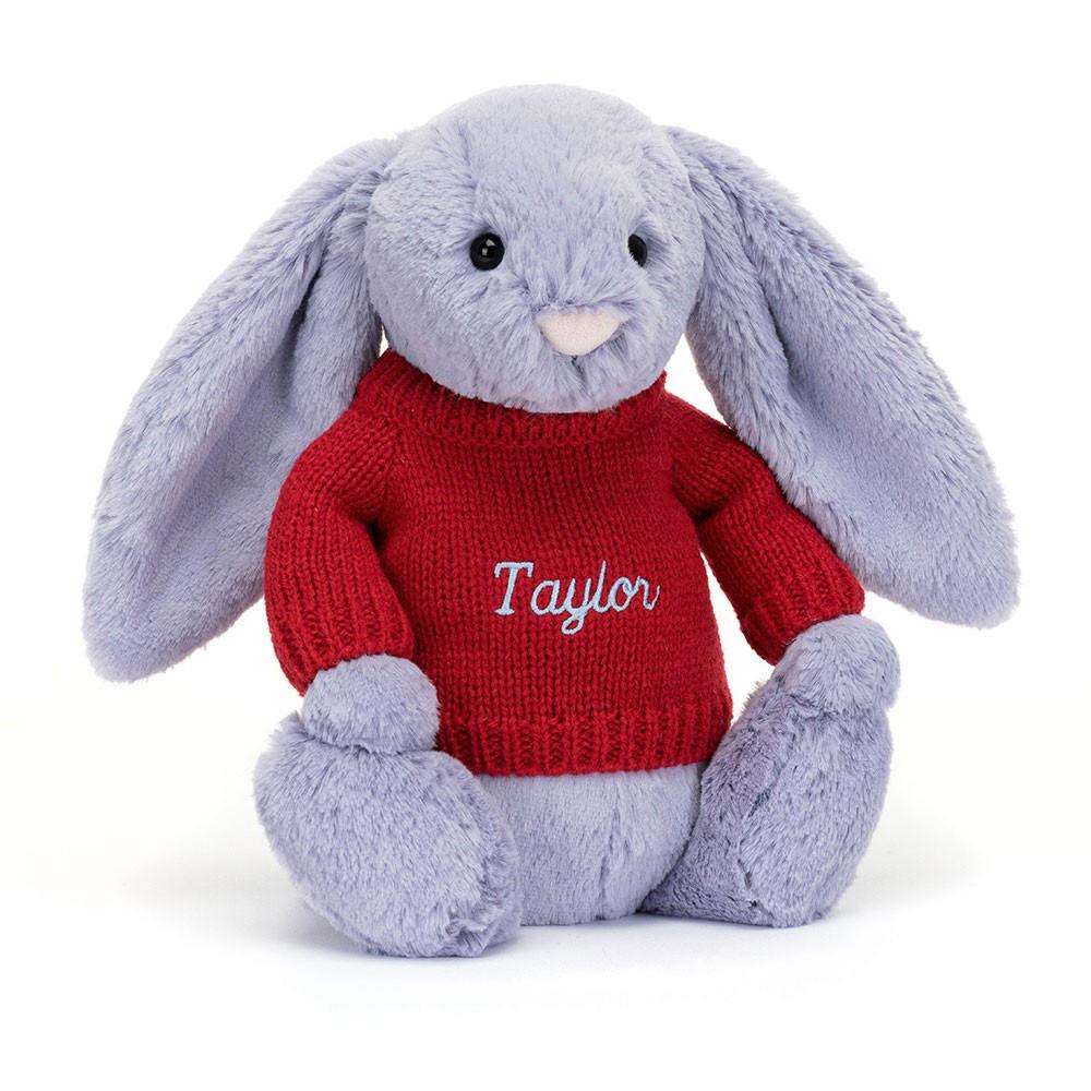 Jellycat Bashful Viola Bunny with Personalised Jumper 31cm x 12cm x 9cm Discover Lila | Deutschland  496-OPUBTC