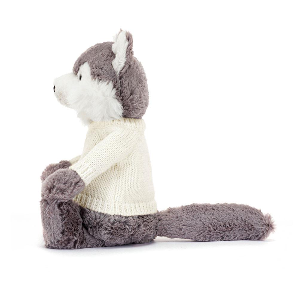 Jellycat Bashful Wolf with Personalised Cream Jumper 31cm x 12cm x 9cm Discover Grau | Deutschland  817-UCMRYI