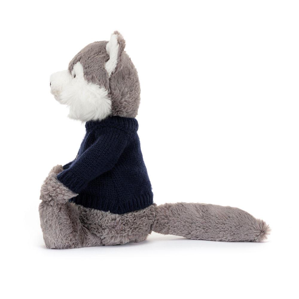 Jellycat Bashful Wolf with Personalised Navy Jumper 31cm x 12cm x 9cm Discover Grau | Deutschland  806-ERLIBS