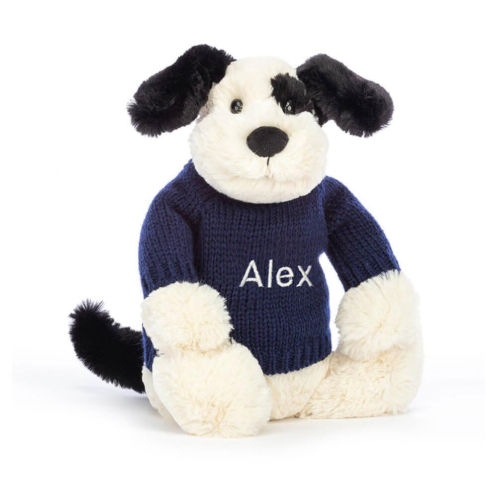Jellycat Bashful & Cream Puppy with Personalised Navy Jumper 31cm x 12cm x 9cm Baby & Books Weiß | Deutschland  674-PTXDYV