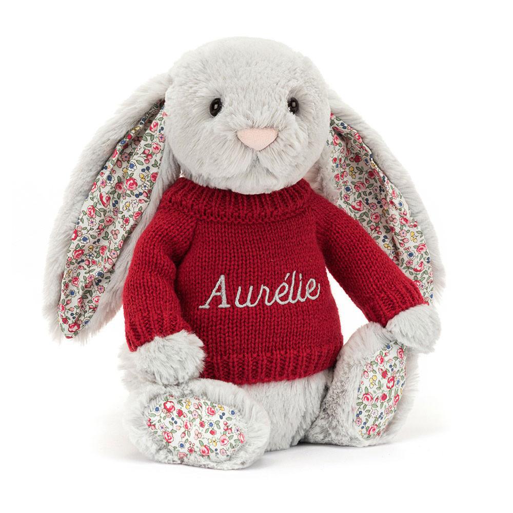 Jellycat Blossom Silver Bunny with Personalised Jumper 31cm x 12cm x 9cm Discover Grau | Deutschland  431-EBKTOM