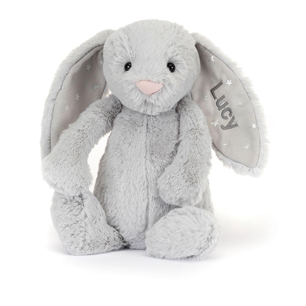 Jellycat Personalised Bashful Shimmer Bunny Medium 31cm x 12cm x 9cm Discover Grau | Deutschland  508-IROJSX